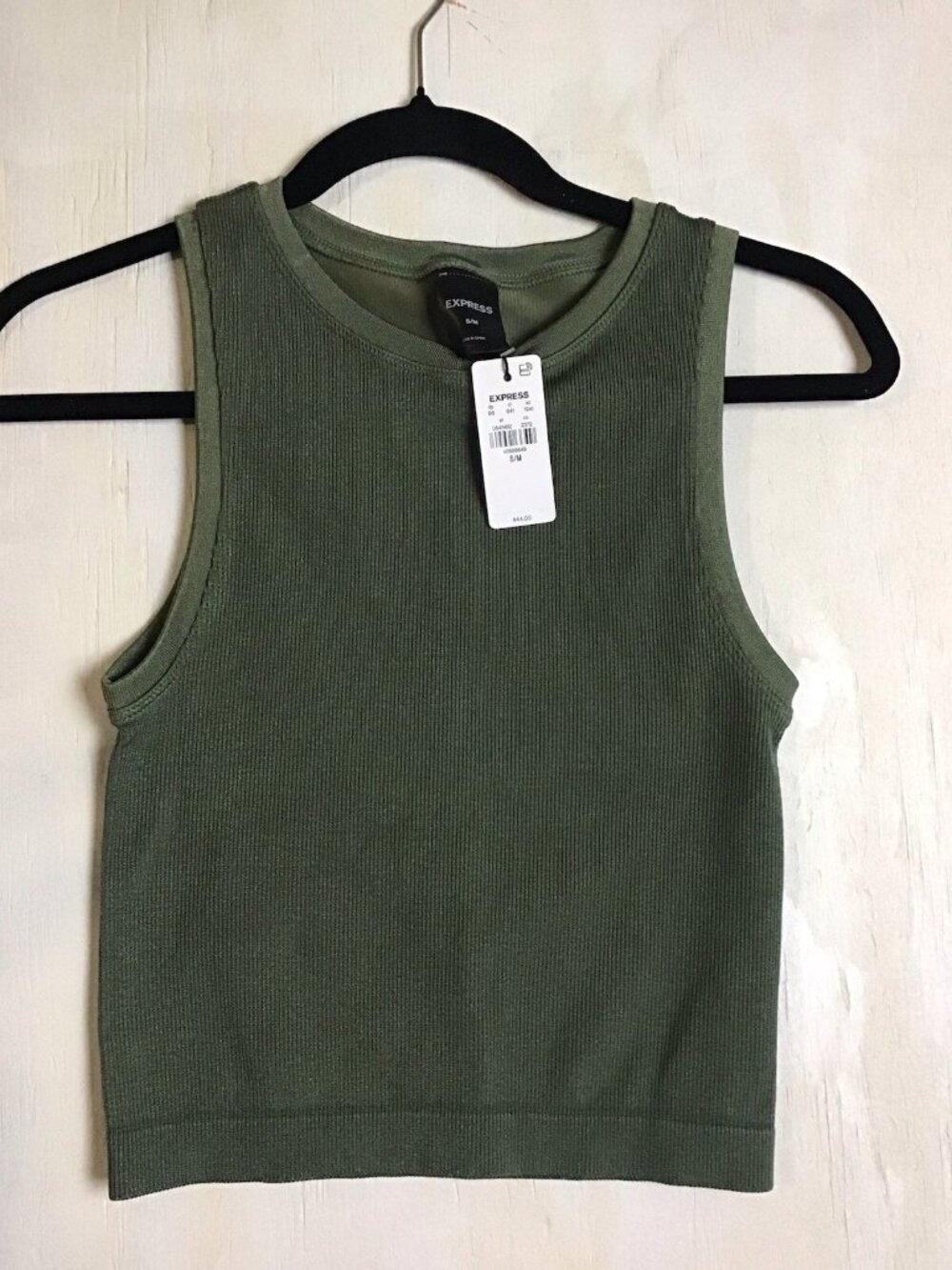 Express Womens S/MCactus Green  Body Contour Seamless Rib Hi-Neck Cropped Tank